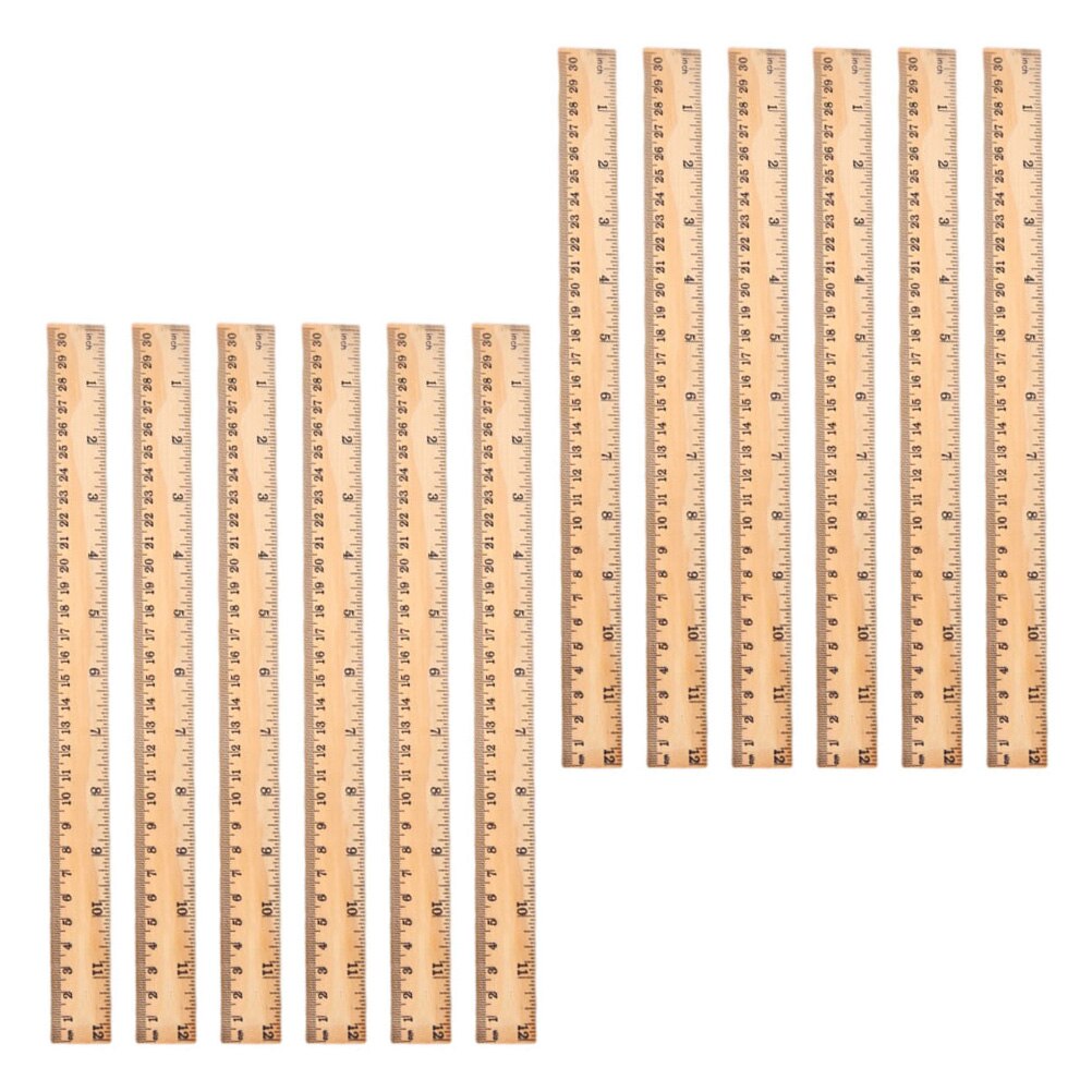 12Pcs Multi-function Kids Rulers Convenient Wood Rulers Portable Straight Rulers